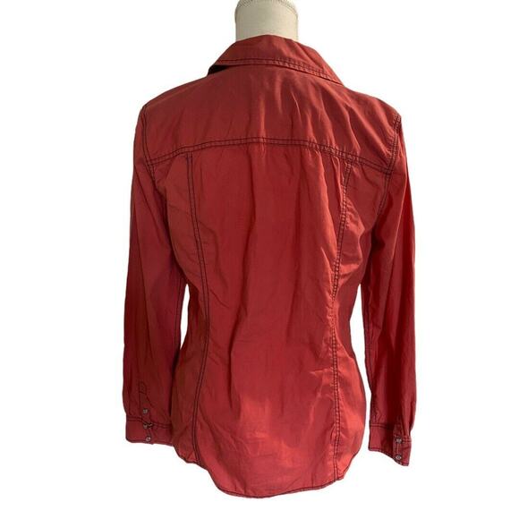 Style & Co Women Button Up Tab Sleeve Shirt Red Black Long Sleeve sz 10 - Picture 5 of 11